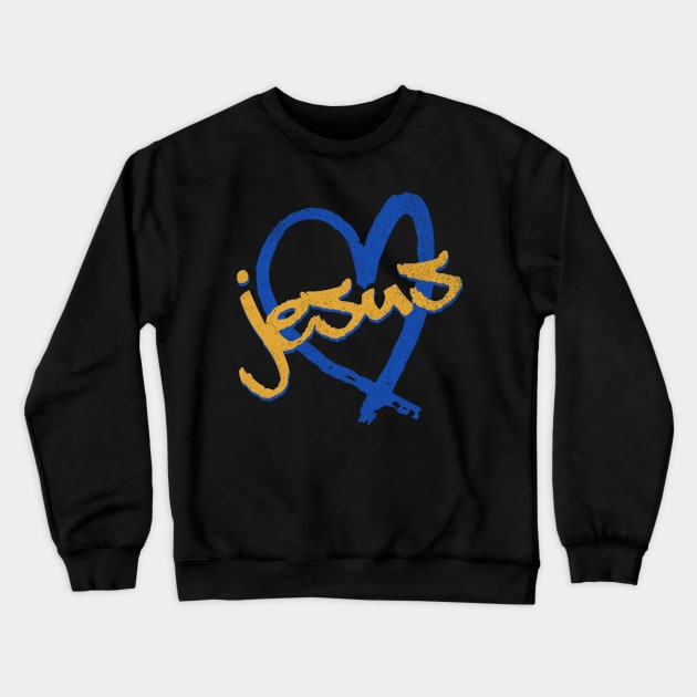 I Love Jesus Vintage 80's & 90's Blue and Dijon Crewneck Sweatshirt by Family journey with God